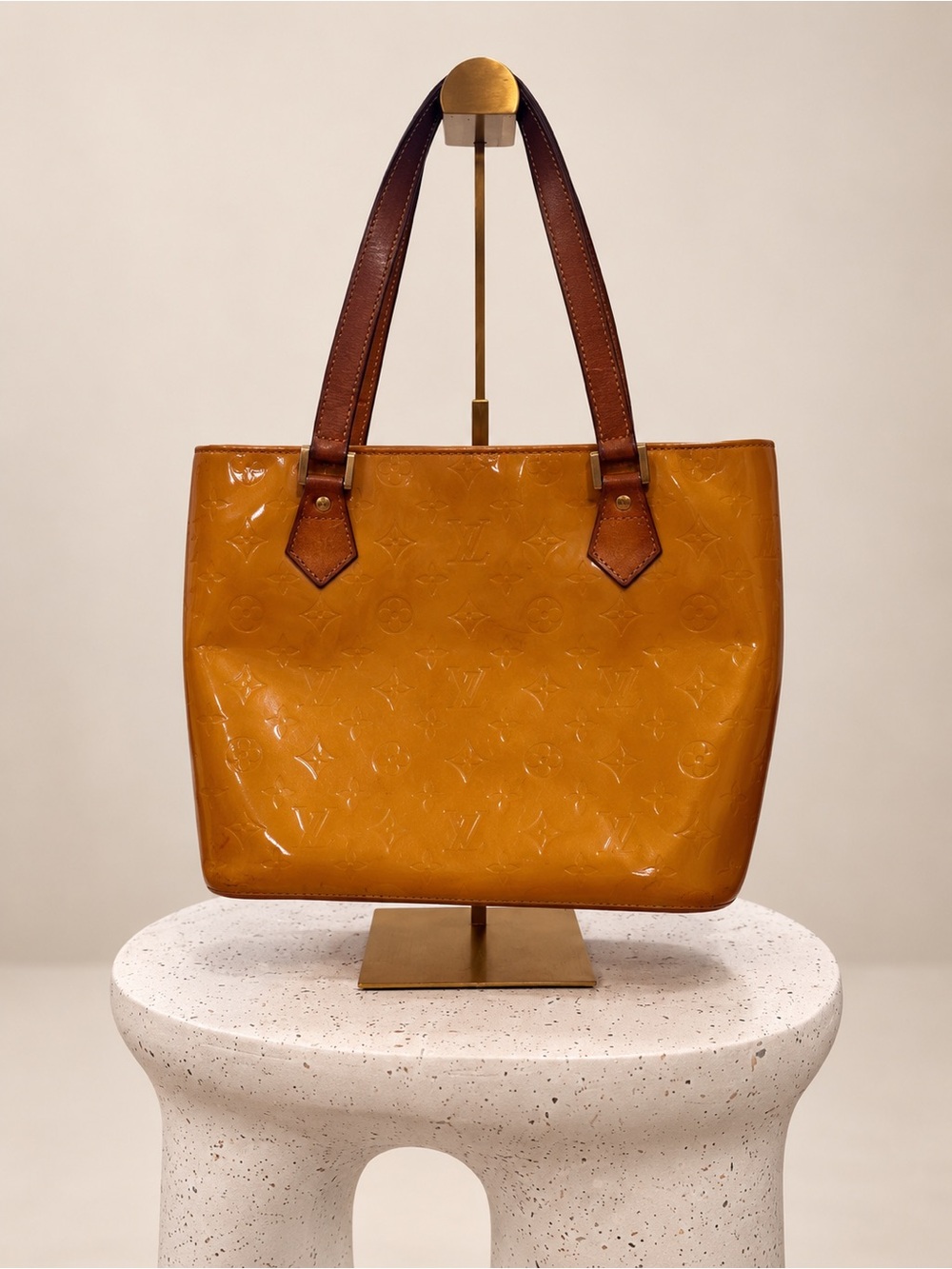 Louis Vuitton Houston Amber Vernis Patent Tote with Brown Handles